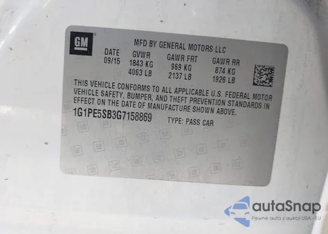 2016 Chevrolet Cruze Limited 1Lt Auto from USA, damaged, VIN 1G1PE5SB3G7158869